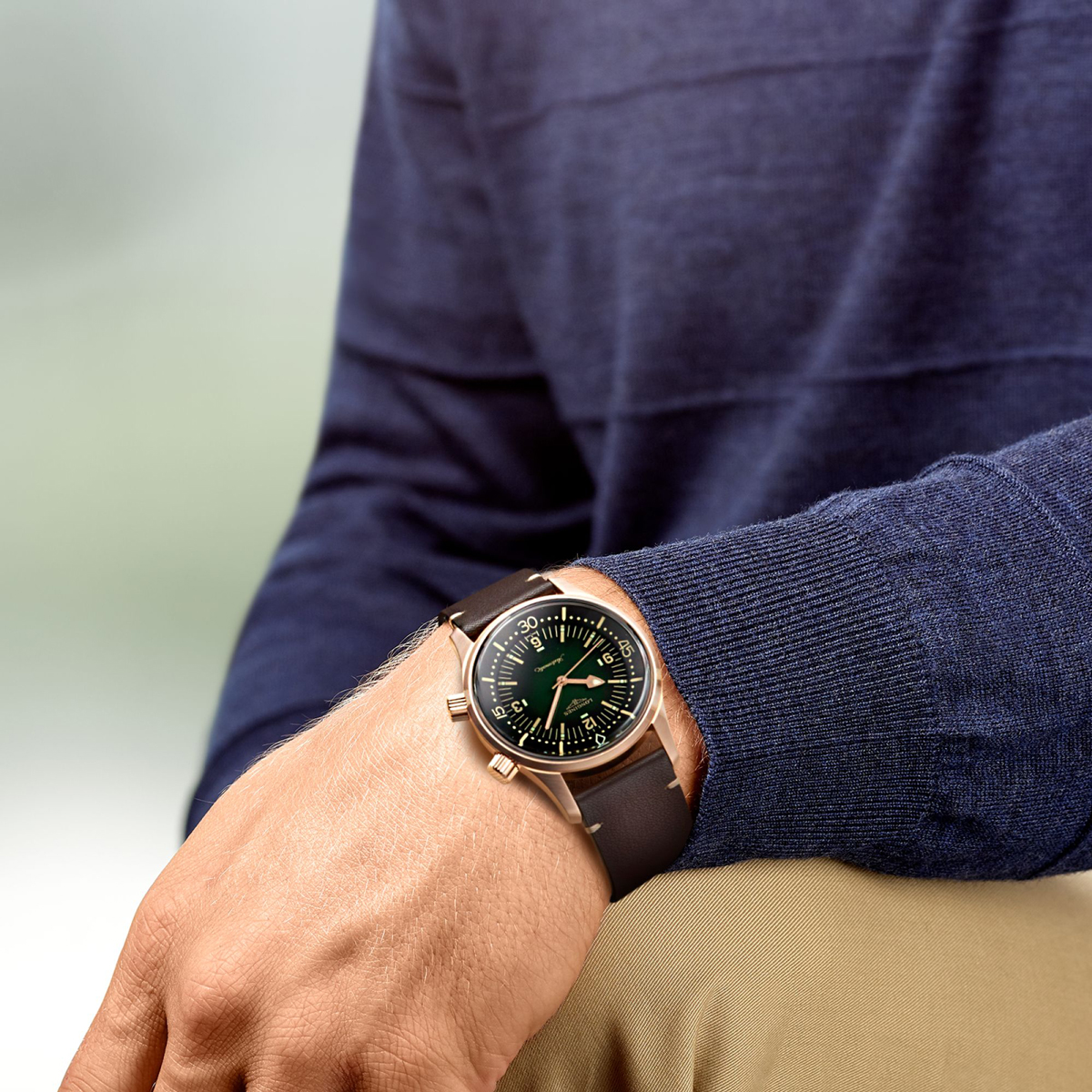 Longines Legend Leather Diver 42mm Watch, Green Dial