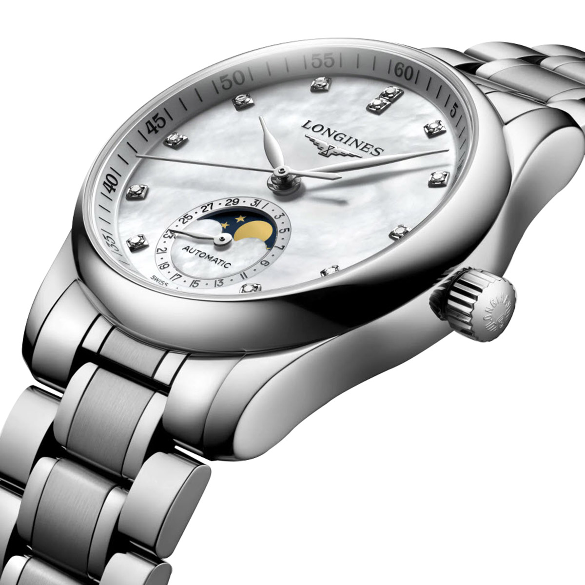 Longines Master Collection 34mm Women's Watch, White Mother of Pearl Dial