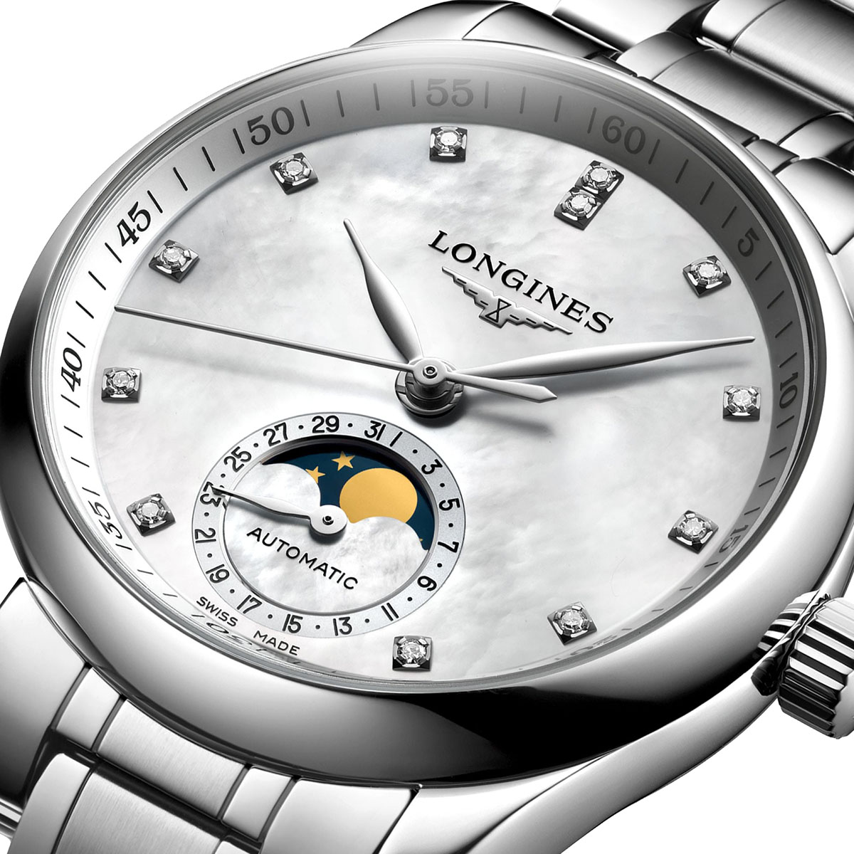 Longines Master Collection 34mm Women's Watch, White Mother of Pearl Dial