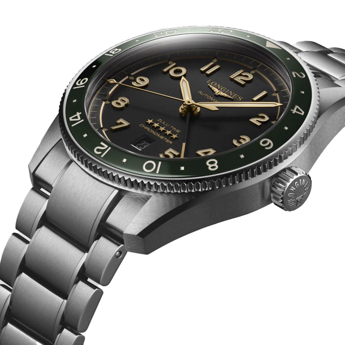 Longines Spirit Zulu Time 42mm Men's Watch, Anthracite and Green Matte Dial