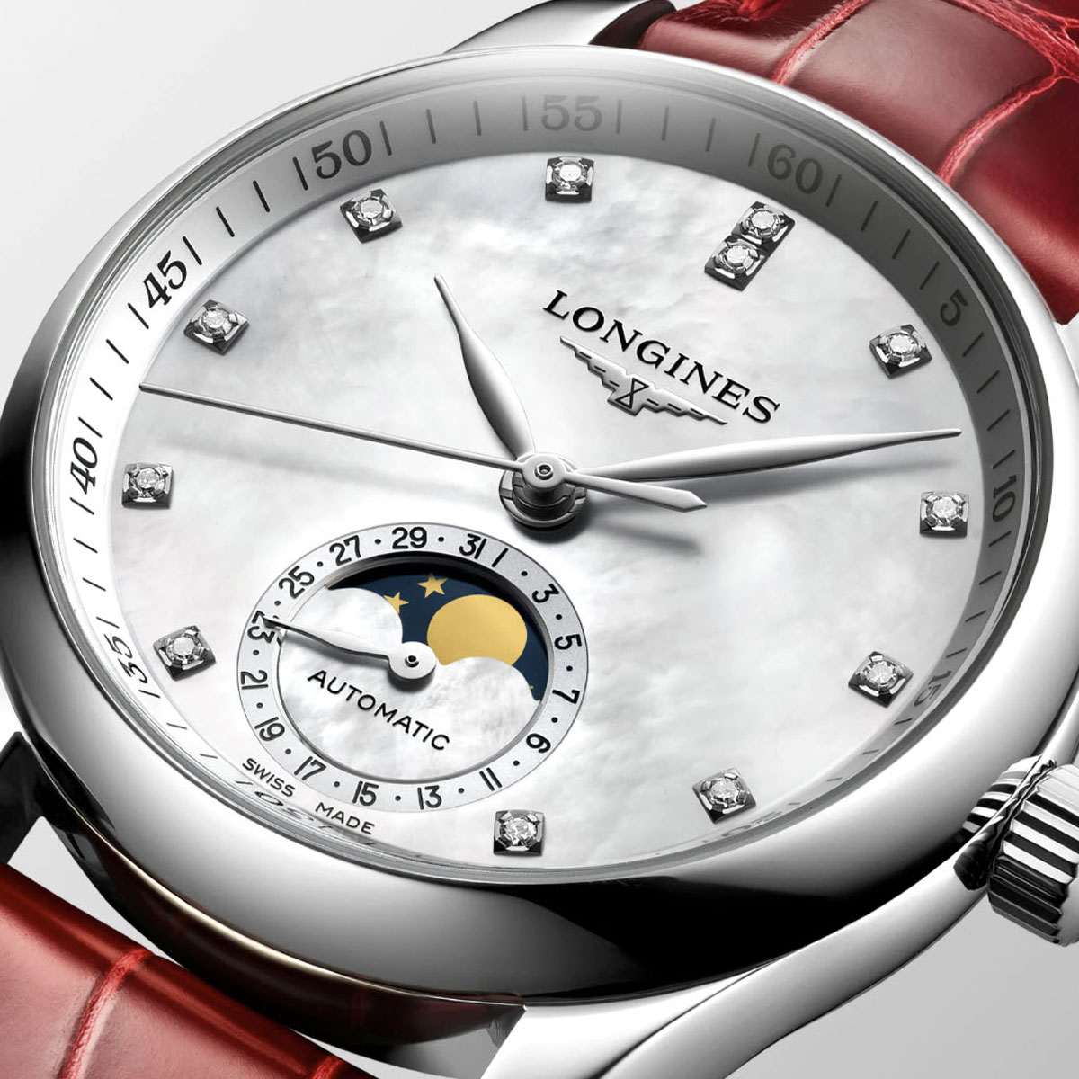Longines Master Collection 34mm Watch, White Mother of Pearl and Diamond Dial