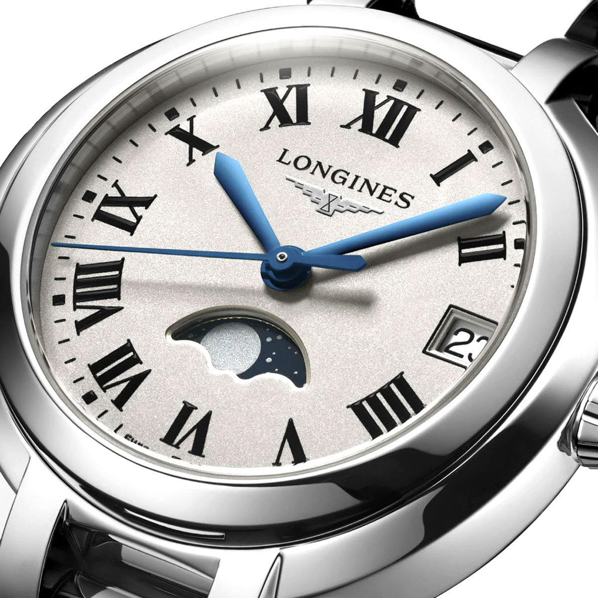 Longines Primaluna 30.5mm Women's Watch, Silver Moon Phase Dial