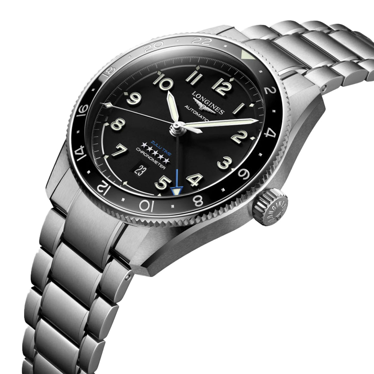 Longines Spirit Zulu Time 42mm Watch, Matte Black Dial
