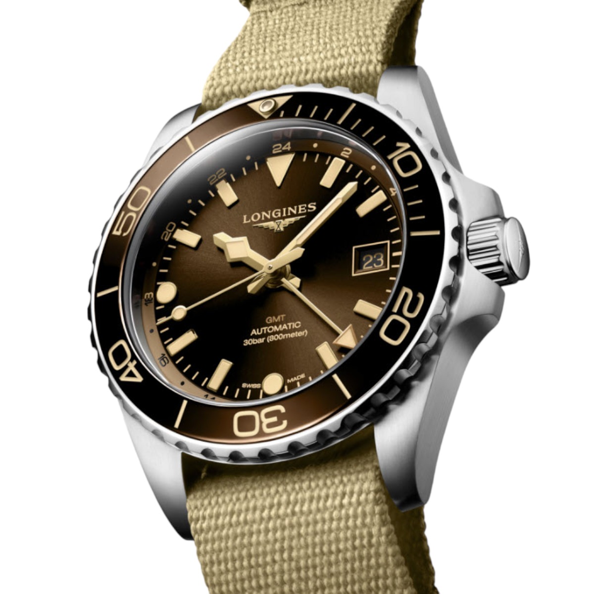 Longines Hydroconquest GMT 41mm Watch, Sunray Brown Dial