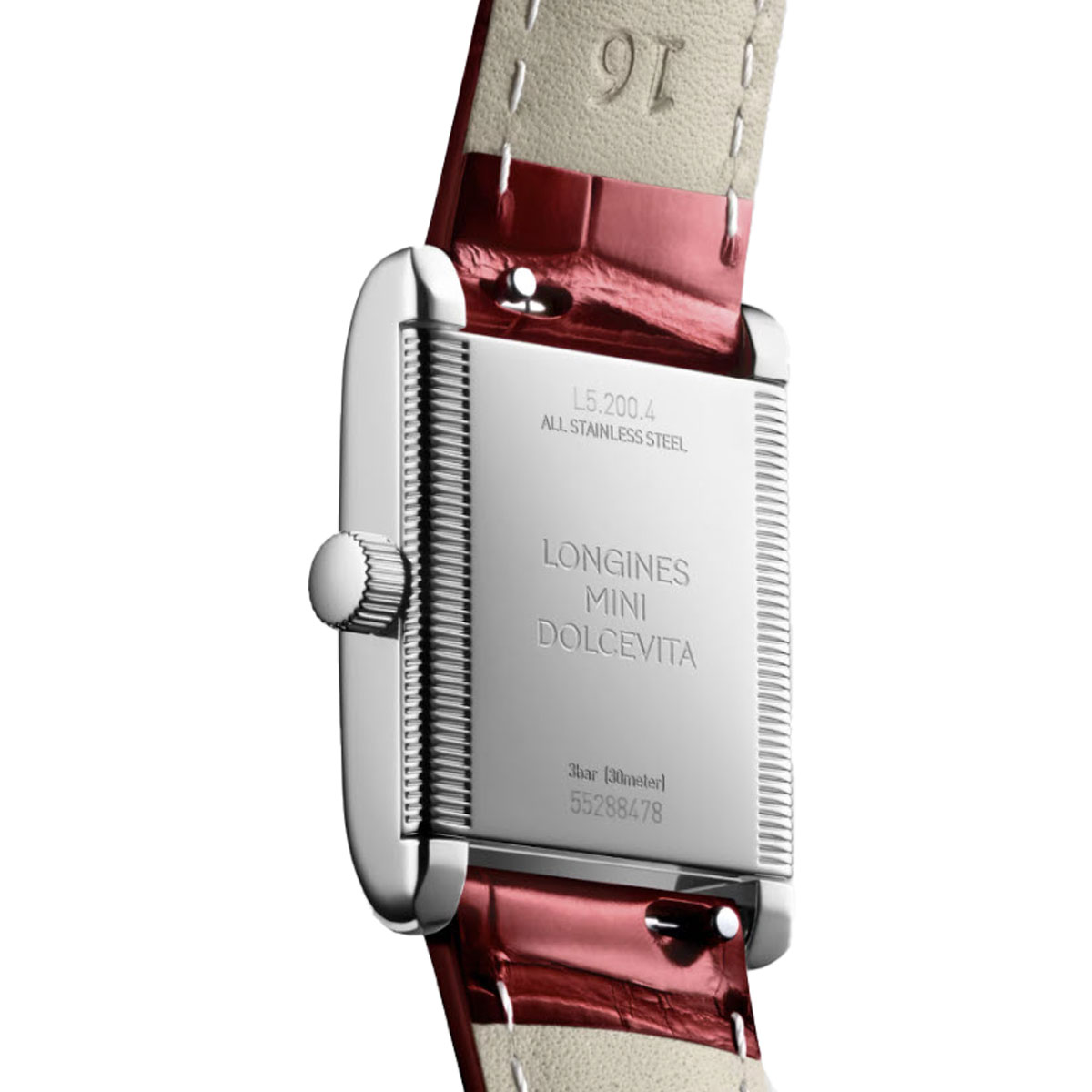 Longines Mini Dolcevita 21.50 x 29mm Women's Watch, Red Strap and Silver Flinque Dial