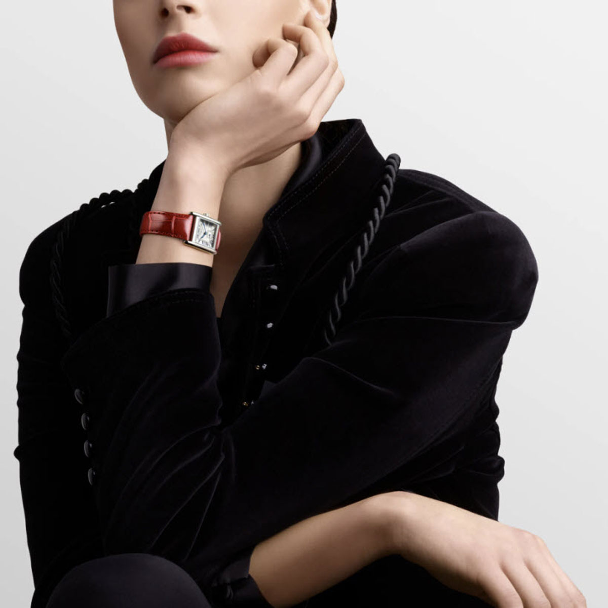 Longines Mini Dolcevita 21.50 x 29mm Women's Watch, Red Strap and Silver Flinque Dial