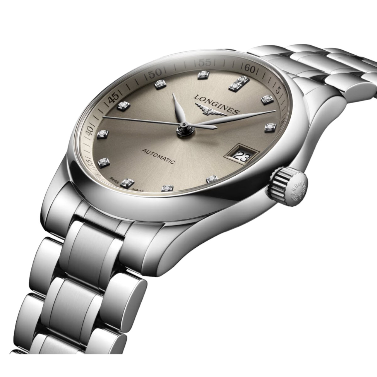 Longines Master Collection 34mm Women's Watch, Beige and Diamond Dial