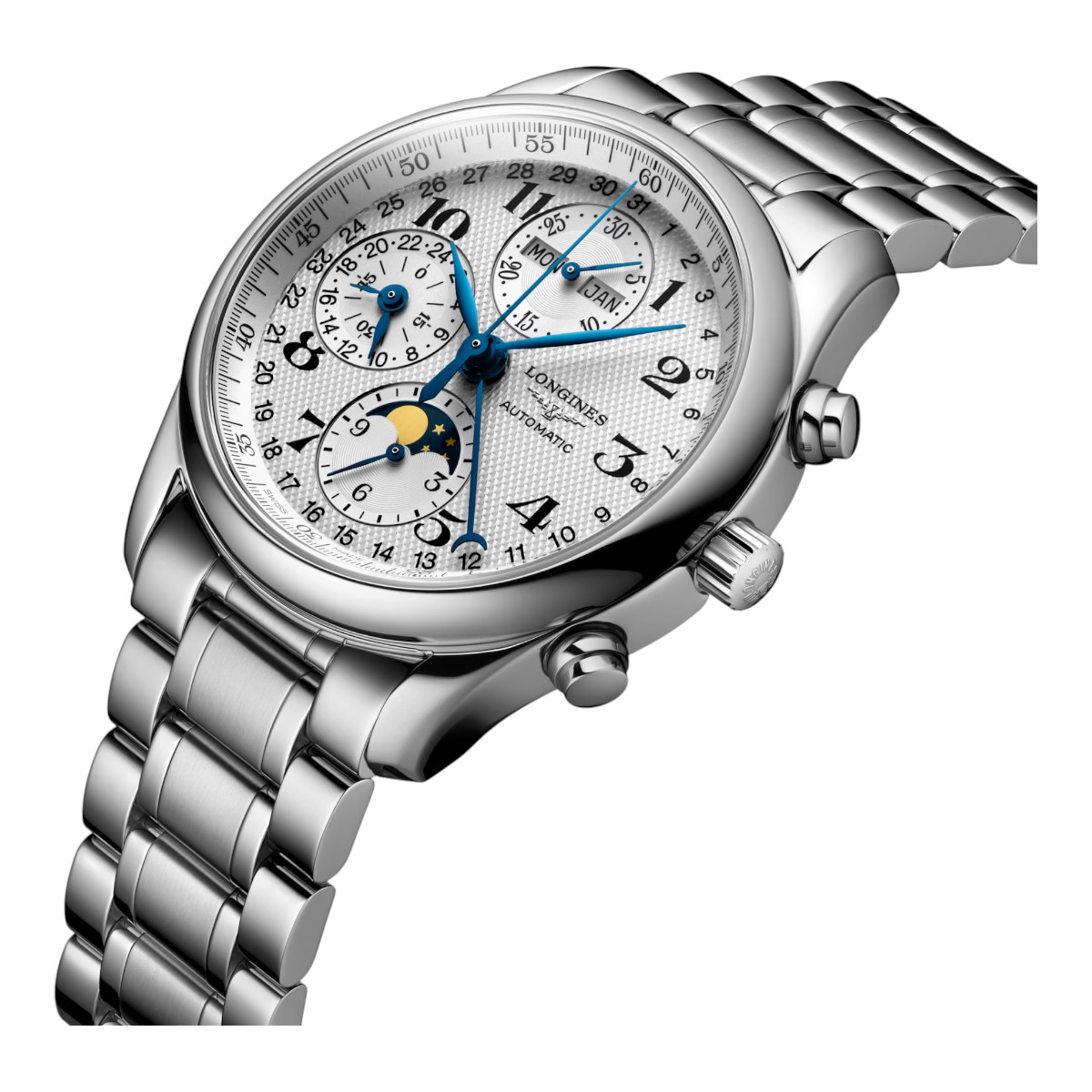 Longines Master Collection Chronograph Moonphase 40mm Men's Watch, Siver Dial