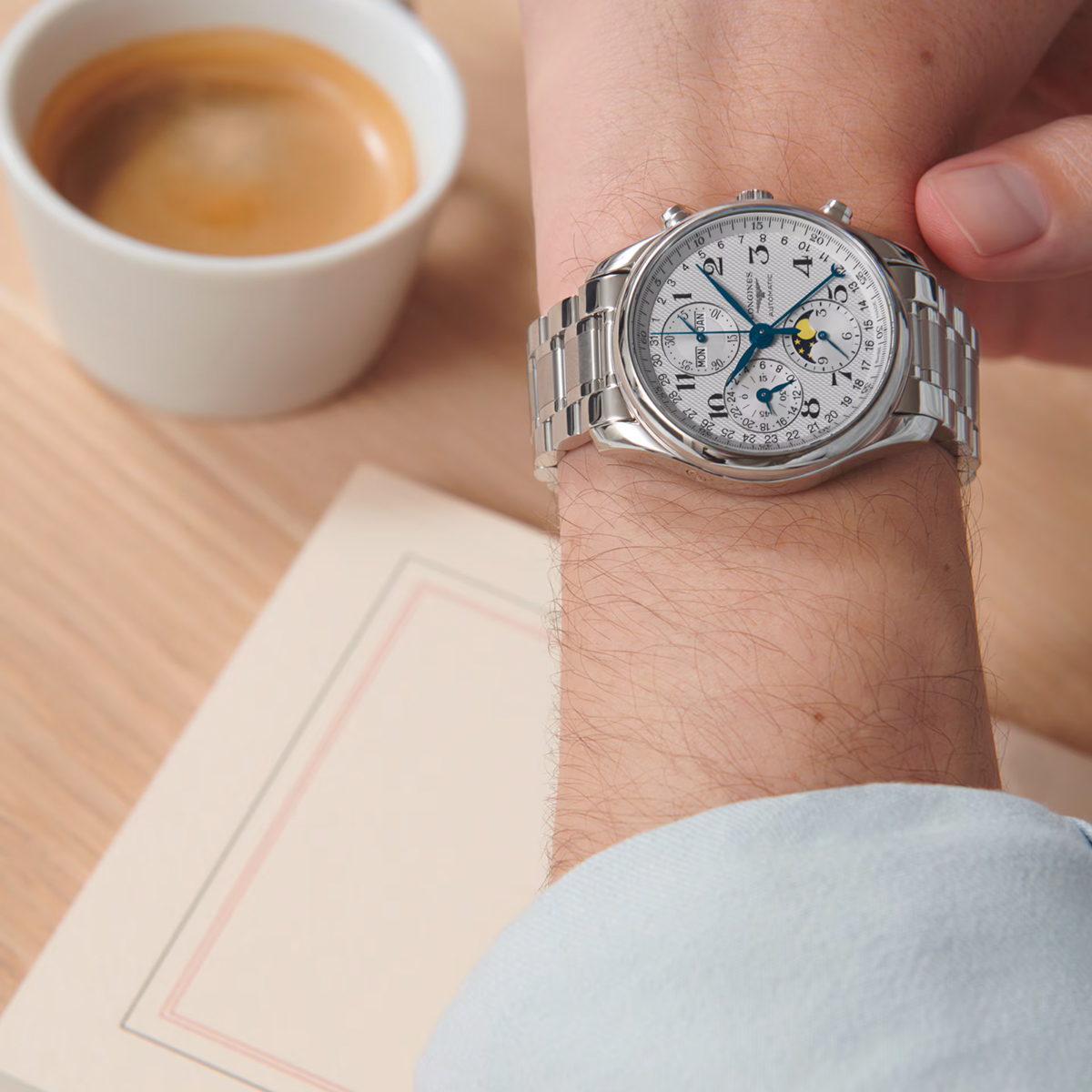 Longines Master Collection Chronograph Moonphase 40mm Men's Watch, Siver Dial