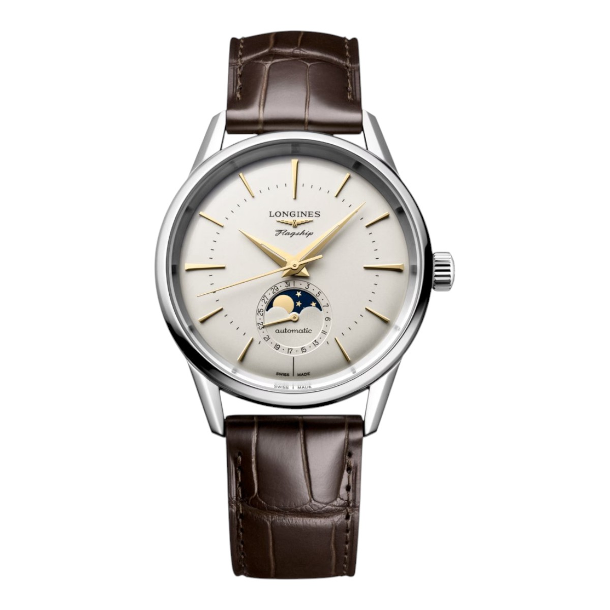 Longines Flagship Heritage Moonphase 38.50mm Men's Watch, Silver Dial