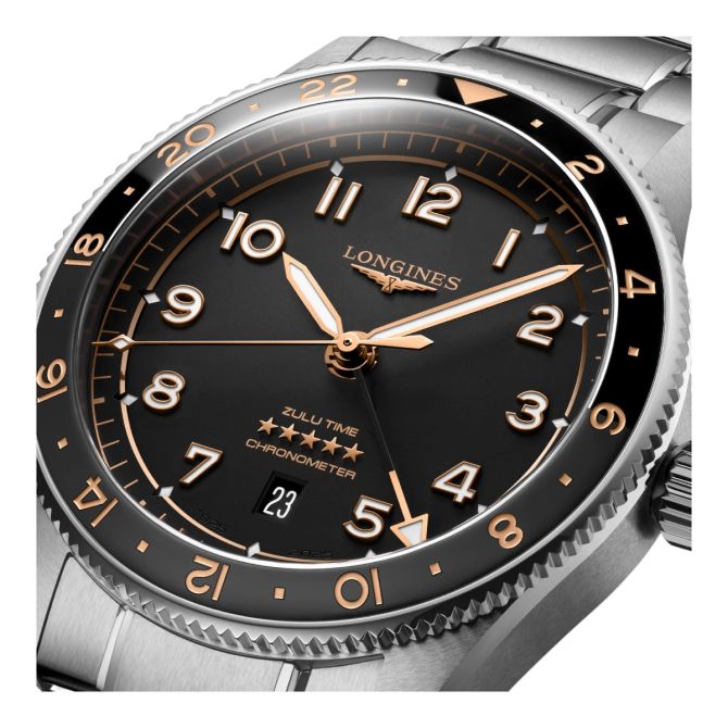 Longines Spirit Zulu Time 42mm Men's Watch, Black Dial | L38124506