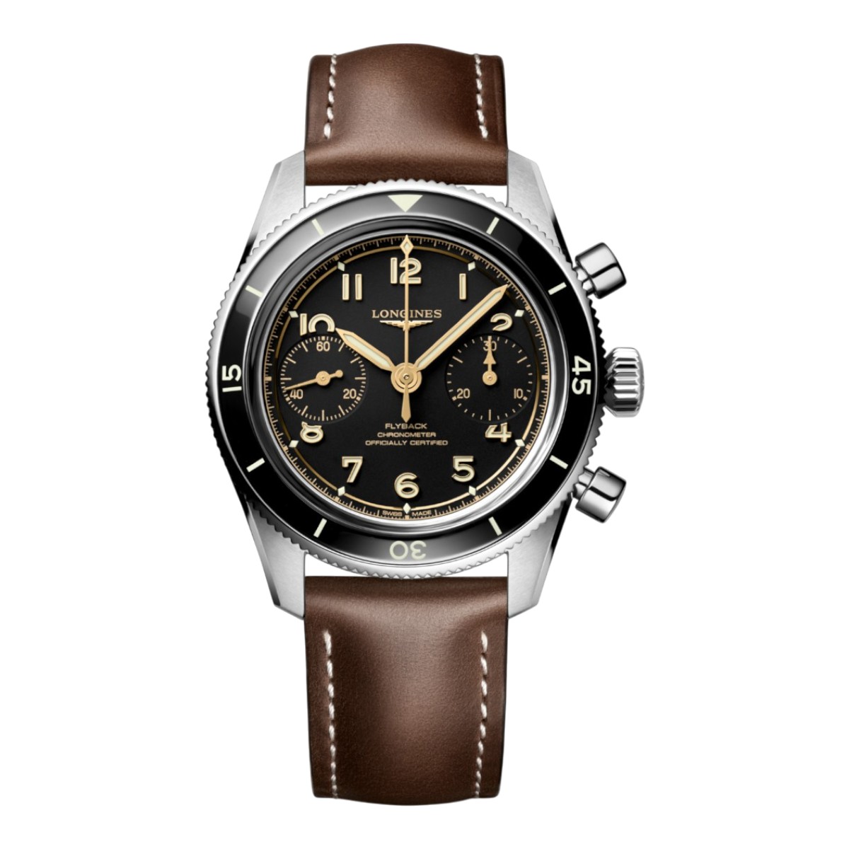 Longines Spirit Pilot Flyback 39.5mm Men's Watch, Matte Black Dial