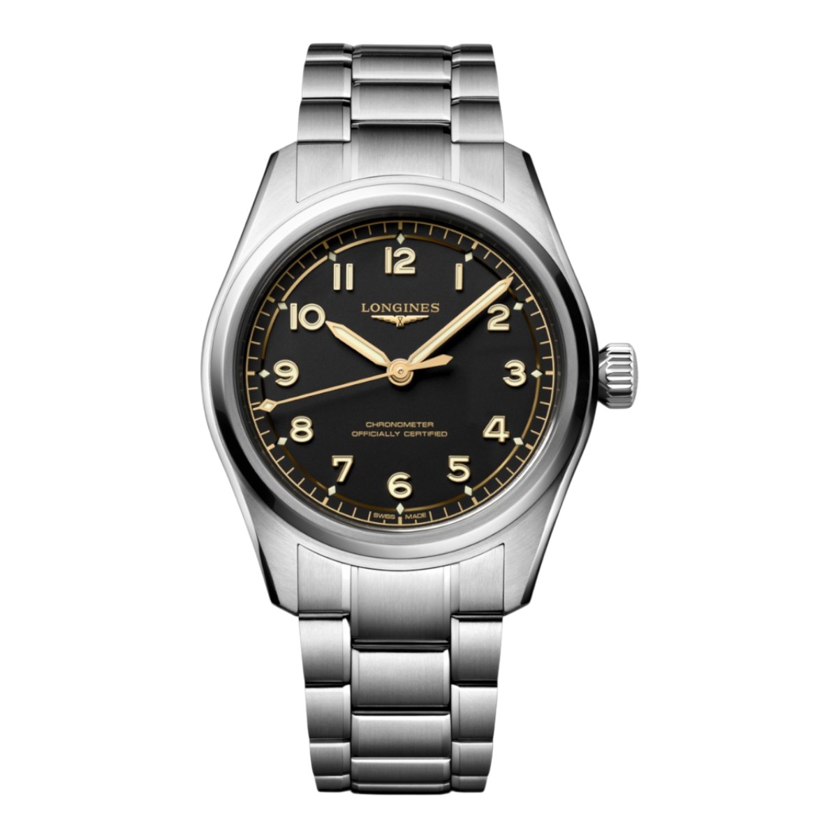 Longines Spirit Pilot Automatic 39mm Men's Watch, Matte Black Dial and Stainless Steel Bracelet
