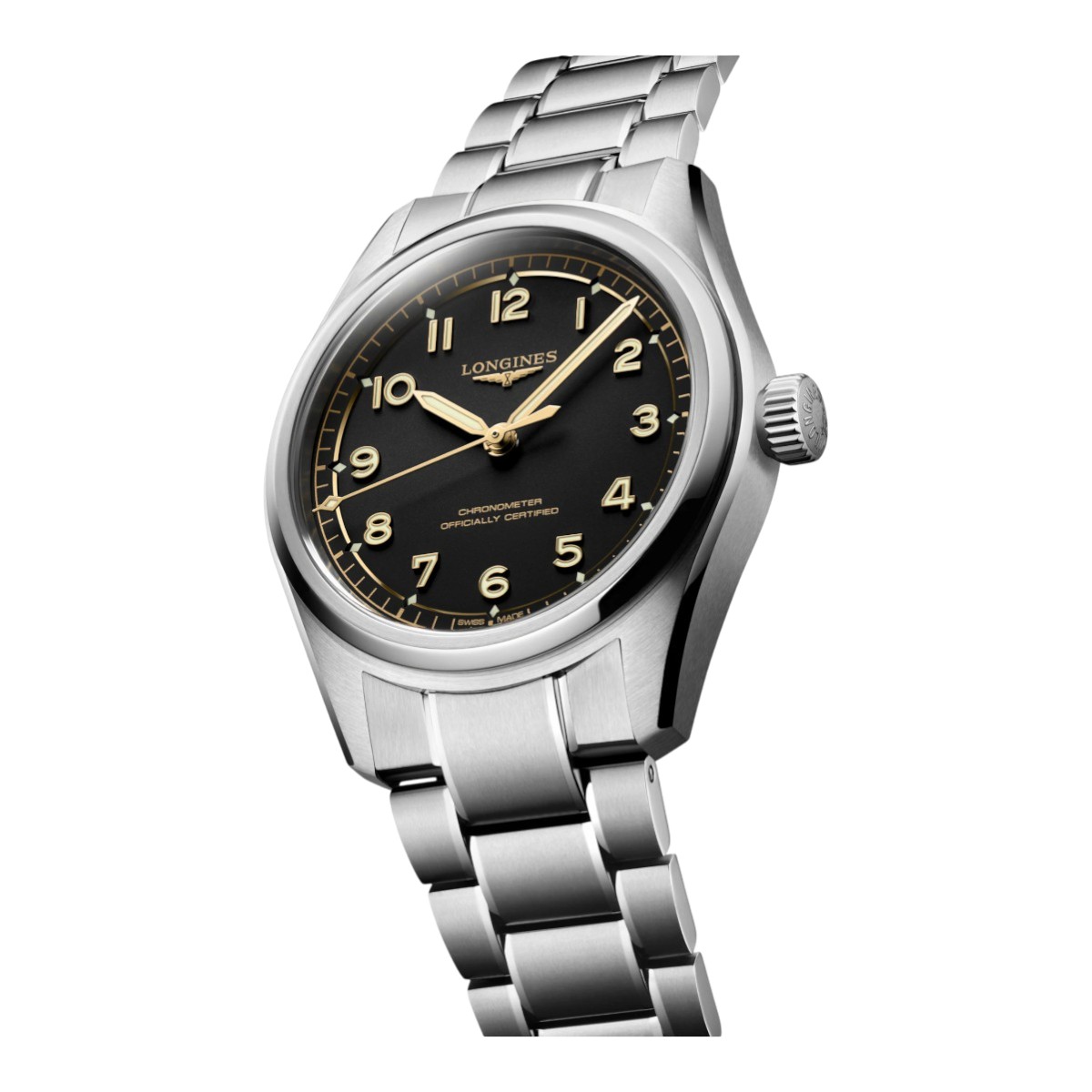 Longines Spirit Pilot Automatic 39mm Men's Watch, Matte Black Dial and Stainless Steel Bracelet