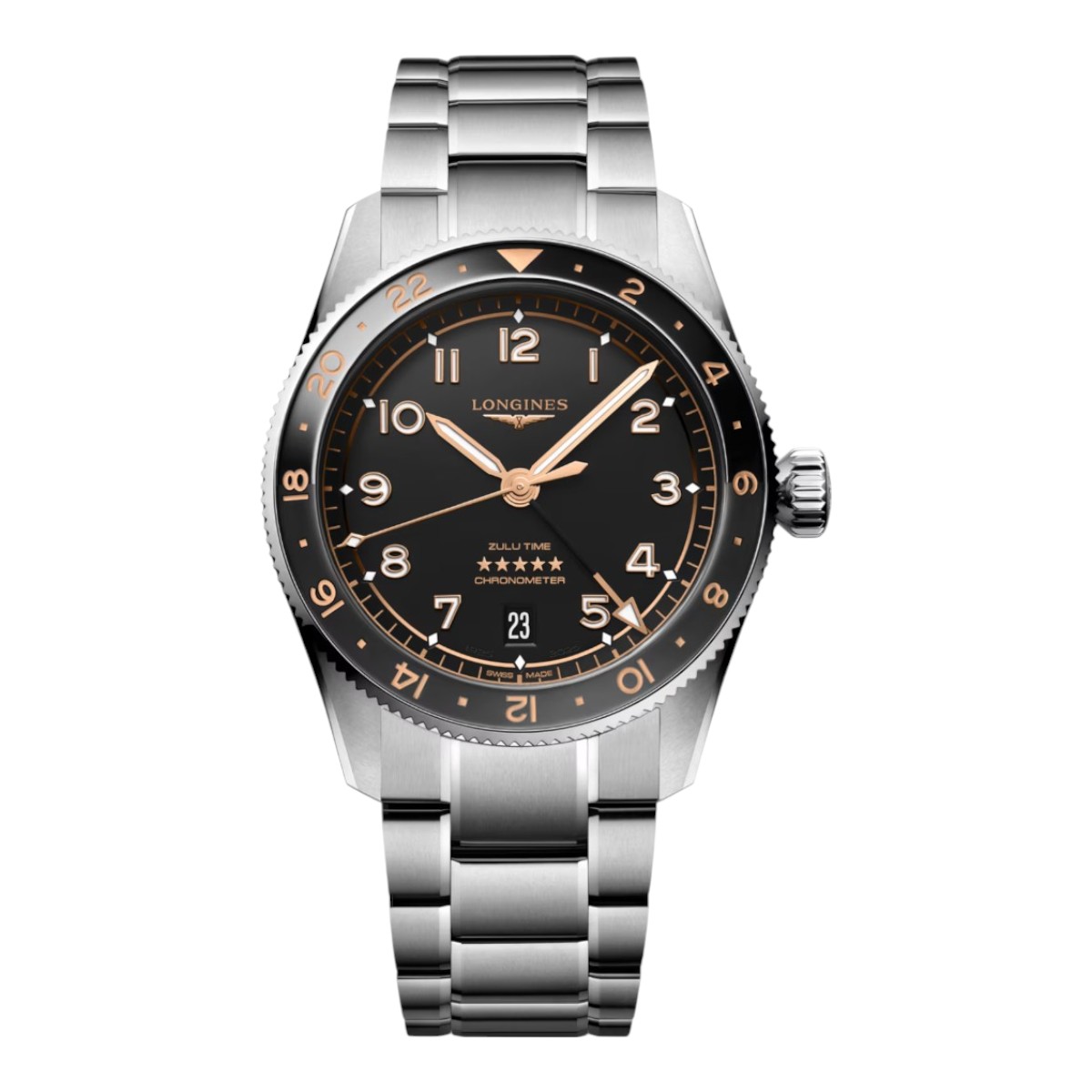 Longines Spirit Zulu Time 39mm Men's Watch, Black Dial
