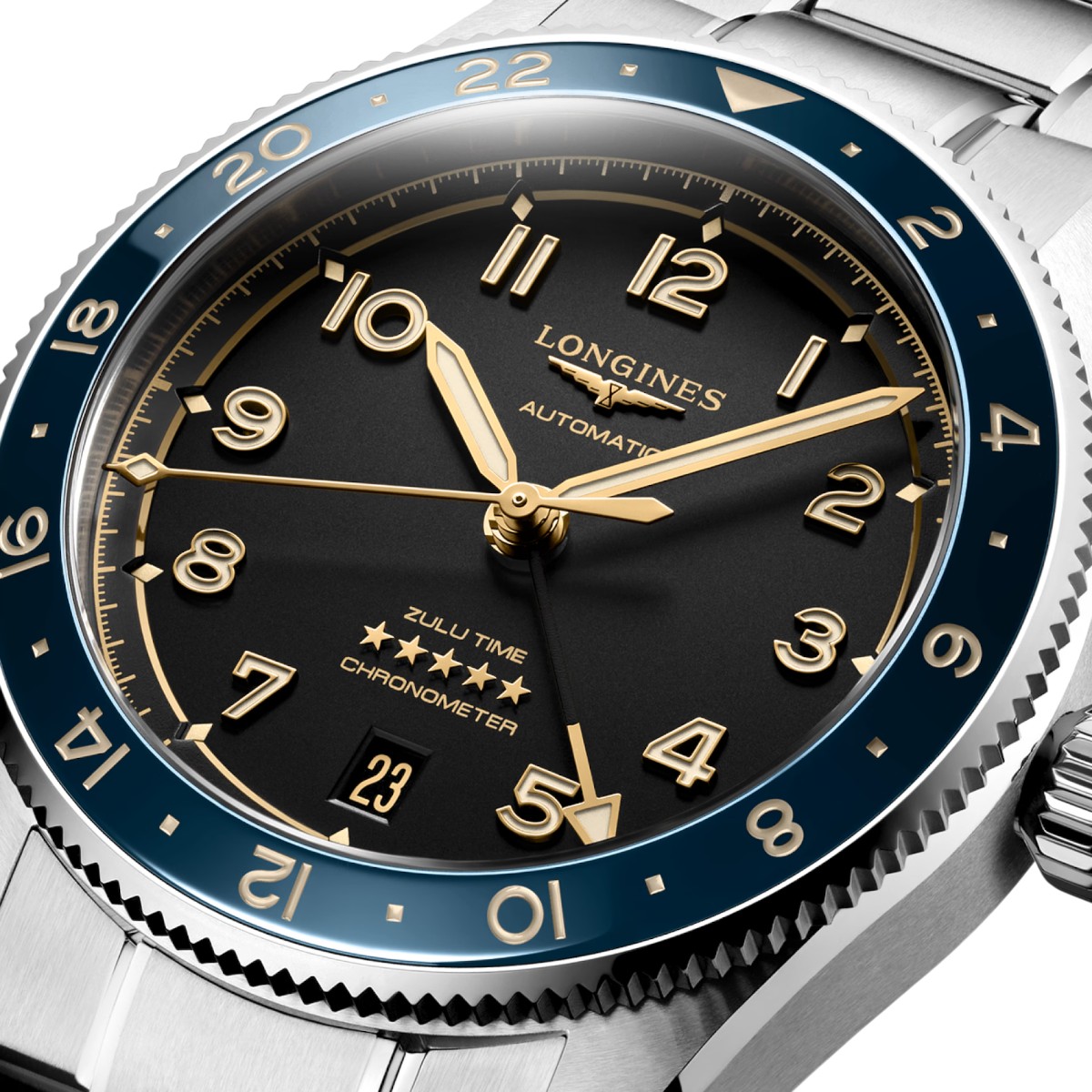 Longines Spirit Zulu Time Automatic 39mm Men's Watch, Black and Blue Dial