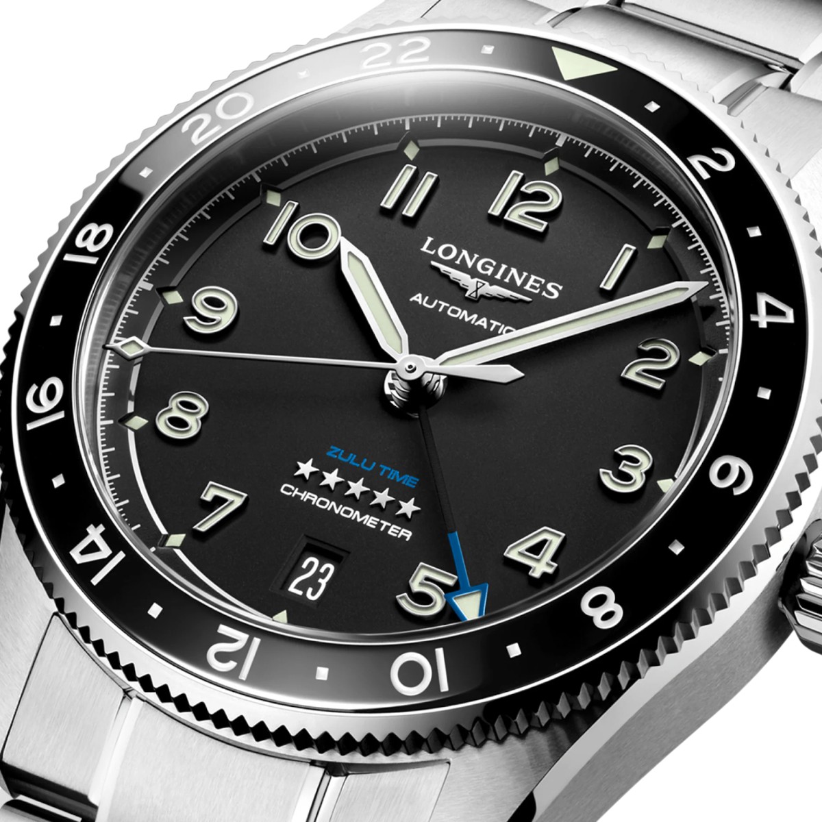 Longines Spirit Zulu Time Automatic 39mm Men's Watch, Black Dial