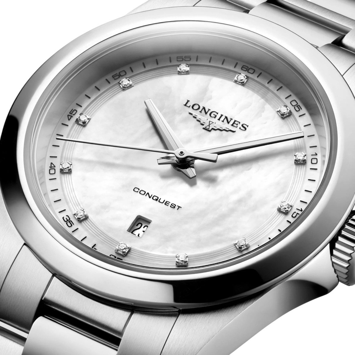 Longines Conquest Quartz 30mm Women's Watch, White Mother Of Pearl