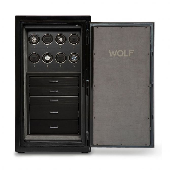 WOLF Atlas 8 Piece Winder Safe, Onyx