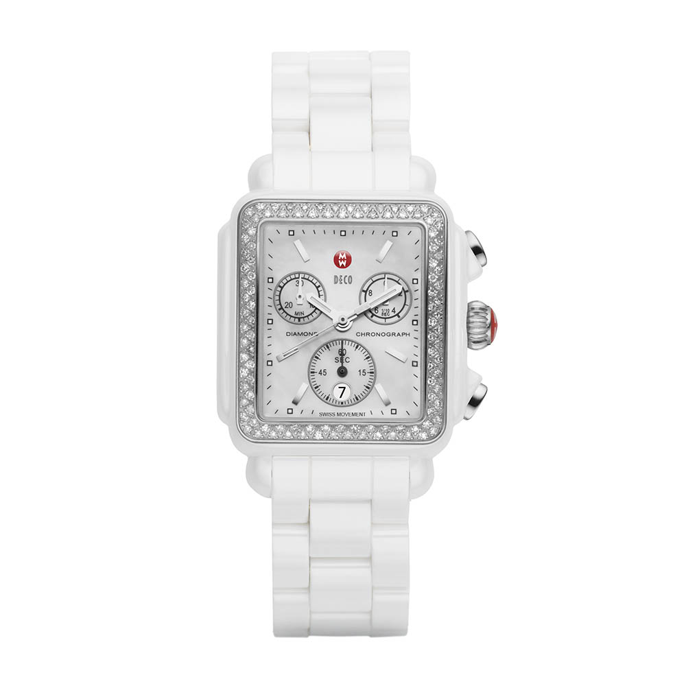 Michele Deco White Ceramic Diamond Watch | MWW06F000002 | Borsheims