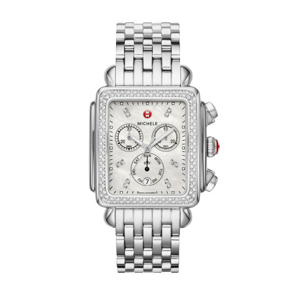 Michele Deco XL Stainless Steel Diamond Dial Watch