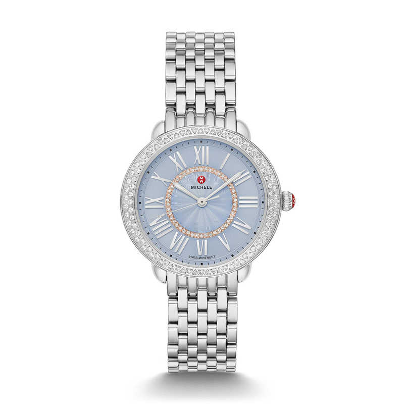 Michele Serein 16mm Mid Stainless Diamond Dial Watch, Blue