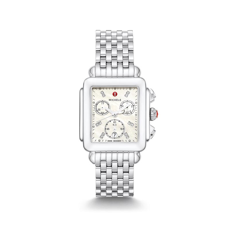 Michele Deco Diamond Dial Watch, Stainless Steel