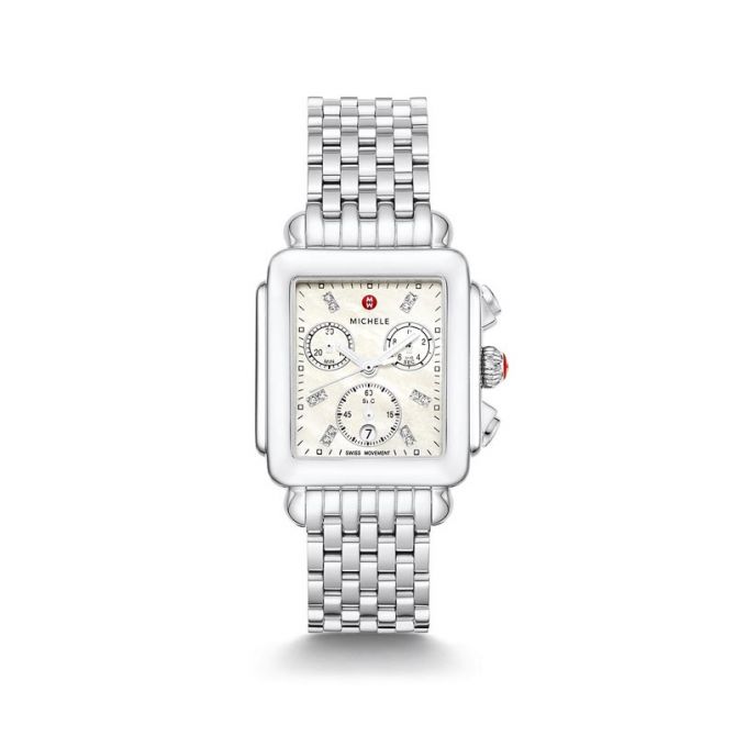 Michele Deco Diamond Dial Watch, Stainless Steel