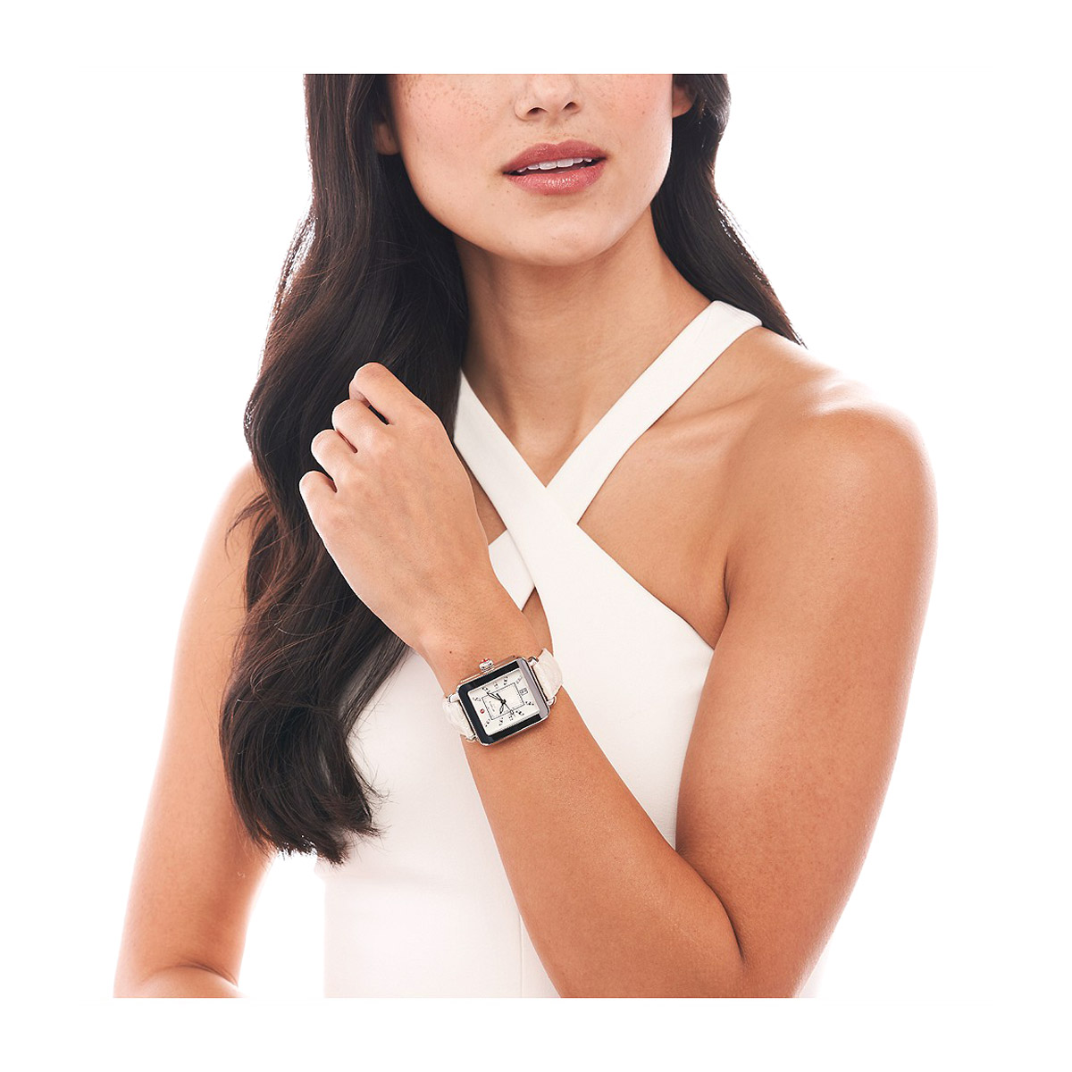 Michele Deco Sport Stainless Topaz Dial Quilted Leather 34mm Watch