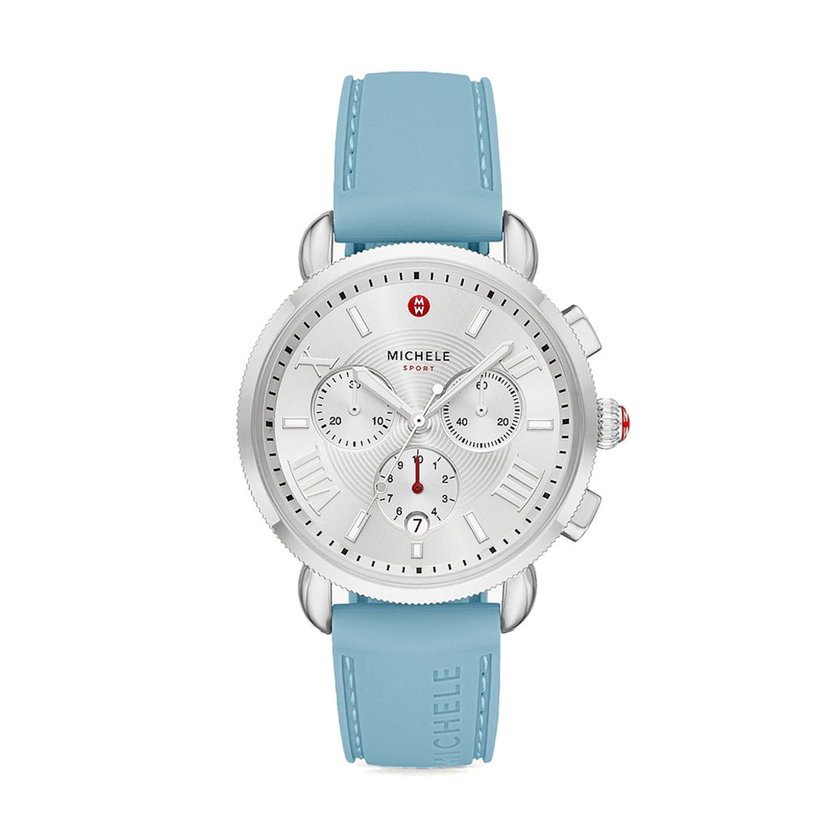 Michele Sporty Sport Sail Marina Silicone 38mm Watch, Silver Dial
