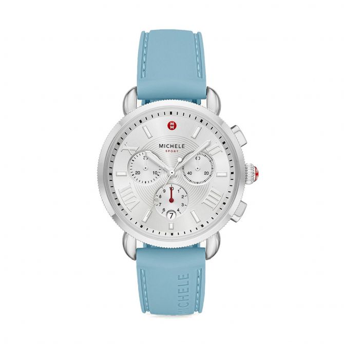 Michele Sporty Sport Sail Marina Silicone 38mm Watch, Silver Dial