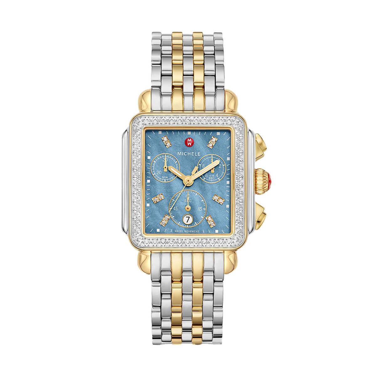 Michele Deco Two Tone Diamond Stainless Steel 33mm Watch, Blue Dial