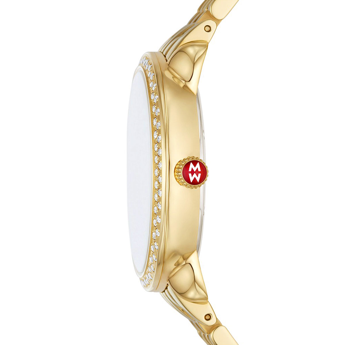 Michele Serein Mid 18k Gold Plated Diamond 36mm Watch, White Silver Dial