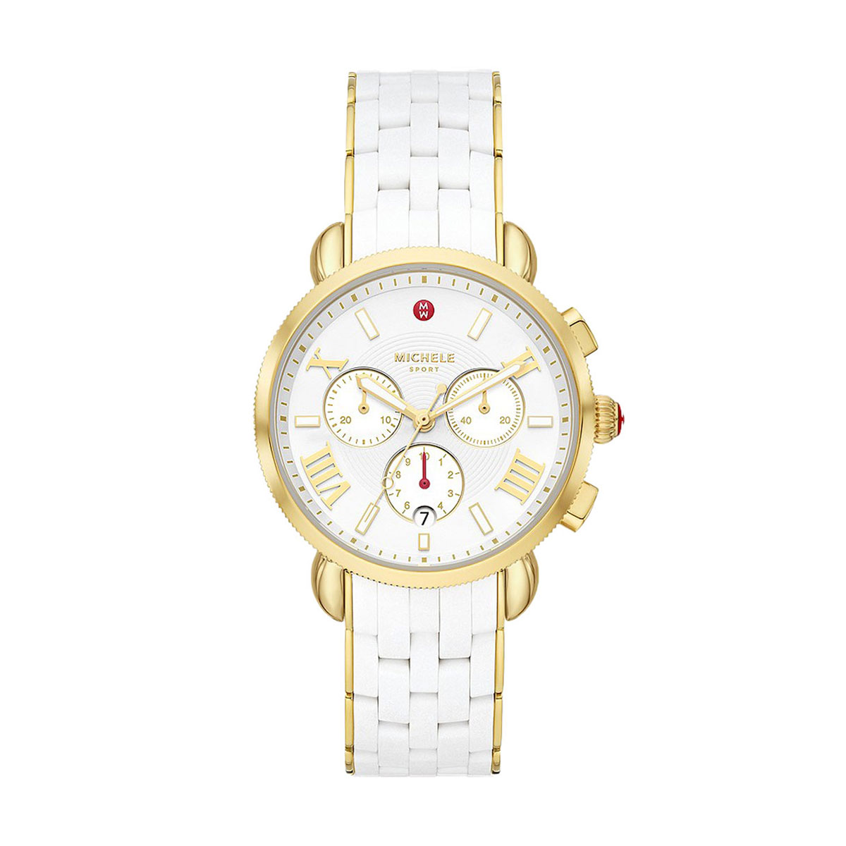 Michele Sporty Sport Sail White and Gold Tone Silicone Wrapped 38mm Watch, White Dial