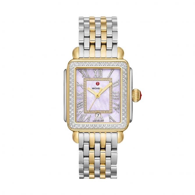 Michele Deco Madison Two-Tone 18k Gold-Plated Diamond 33mm Watch, Purple Dial