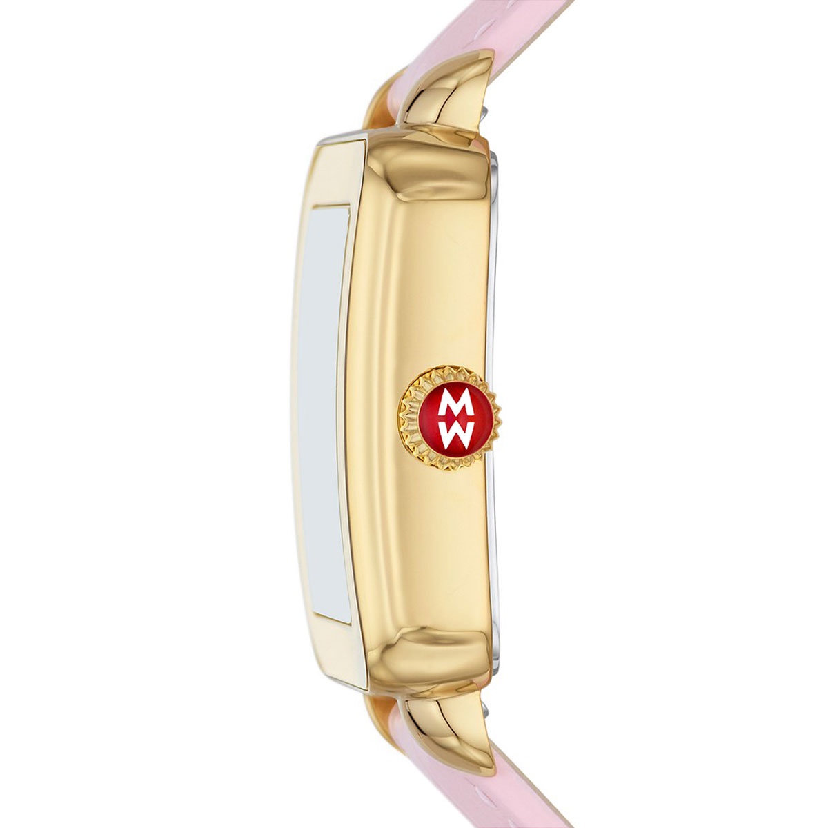 Michele Deco Sport Gold-Tone Pink Leather 34mm Watch, Pink Butterfly Dial