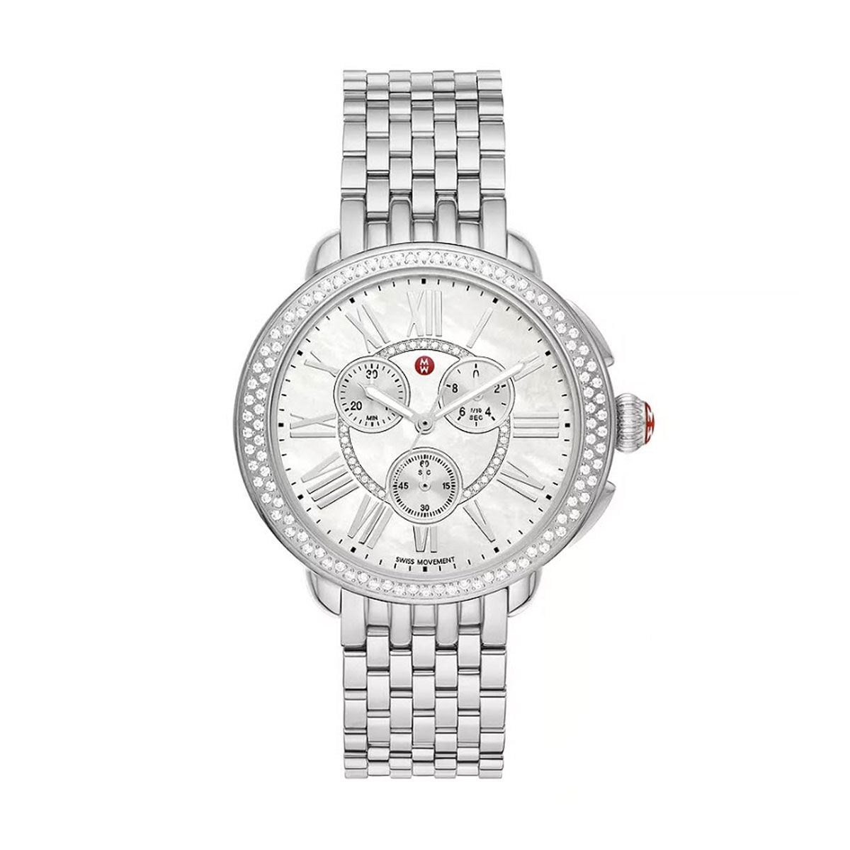 Michele Serein Stainless Steel Diamond 41mm Women's Watch, White Dial