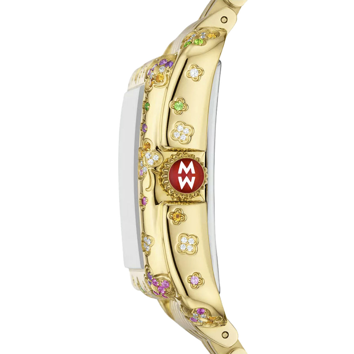 Michele Deco Moderne 18k Gold Plated Diamond 35mm Women's Watch, White Mother of Pearl