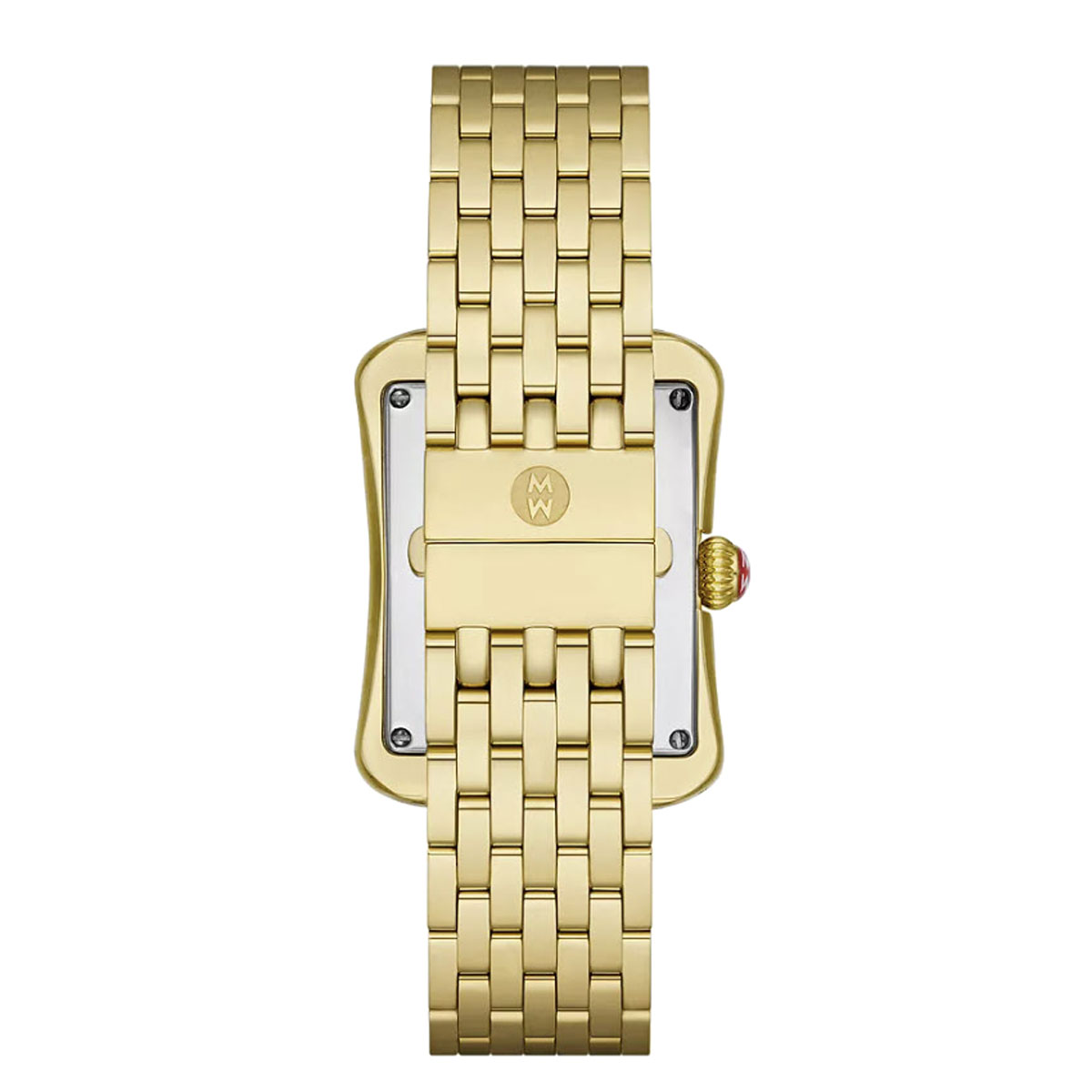 Michele Deco Moderne 18k Gold Plated Diamond 35mm Women's Watch, White Mother of Pearl
