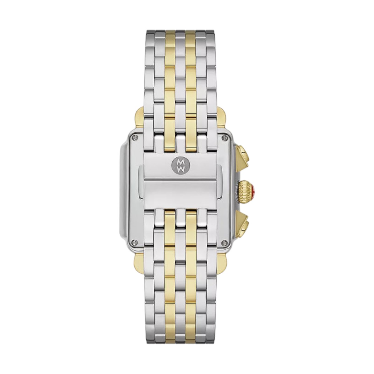 Deco Diamond High Shine Two-Tone 18k Gold Plated 35mm Women's Watch, Silver Dial