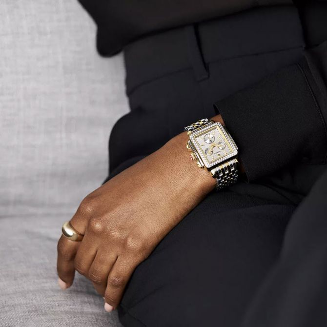 Deco Diamond High Shine Two-Tone 18k Gold Plated 35mm Women's