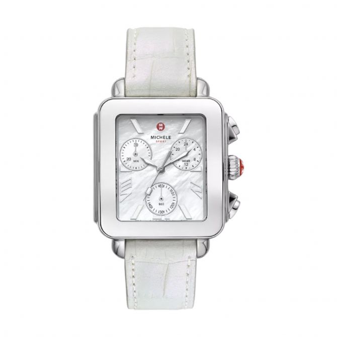 Michele Deco Sport Chronograph 36mm Women's Watch, White Mother of Pearl Dial