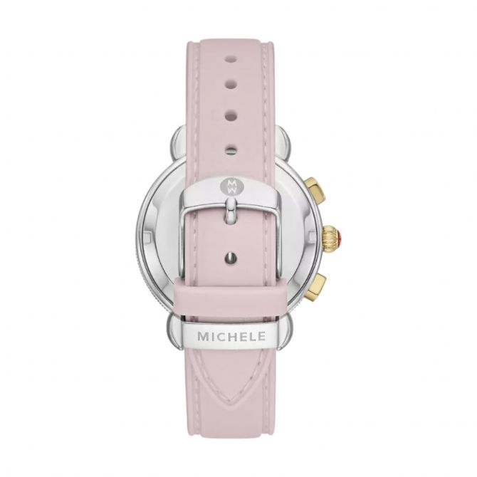 Michele White and Pink Accent Women\'s Chronograph Watch MICHELE Releve Womens Two-Tone Chronograph Watch Silver Gold  main image 4