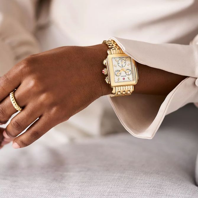 Michele Deco 18k Yellow Gold Diamon 33mm Women's Watch, White