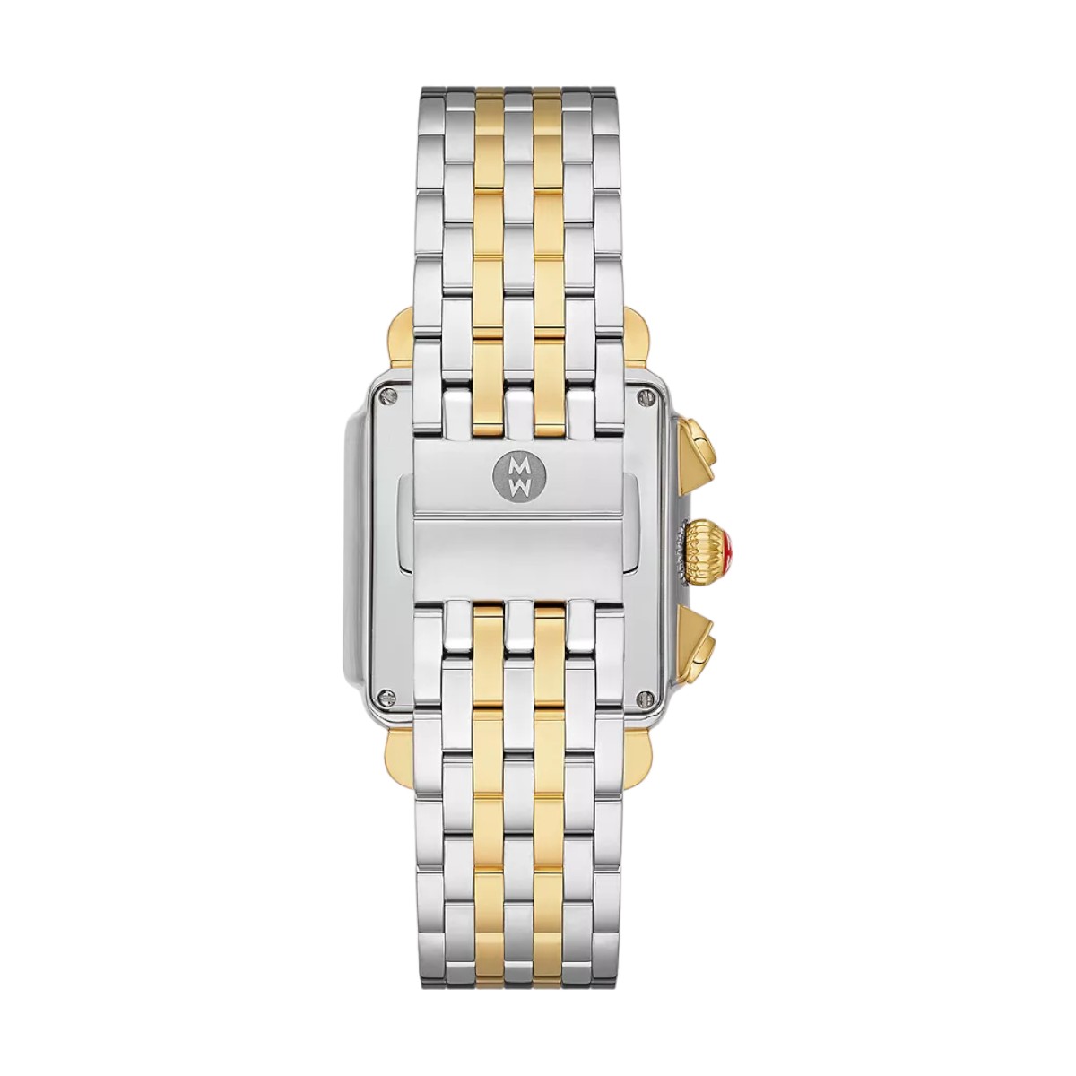 Michele Deco Two Tone 18k Yellow Gold Plated Diamond Women's 35mm Watch, Blue Mother of Pearl Dial