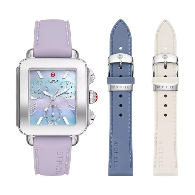 Michele Deco Sport Chronograph Stainless Steel Women's 36mm Watch, Purple Mother of Pearl Dial