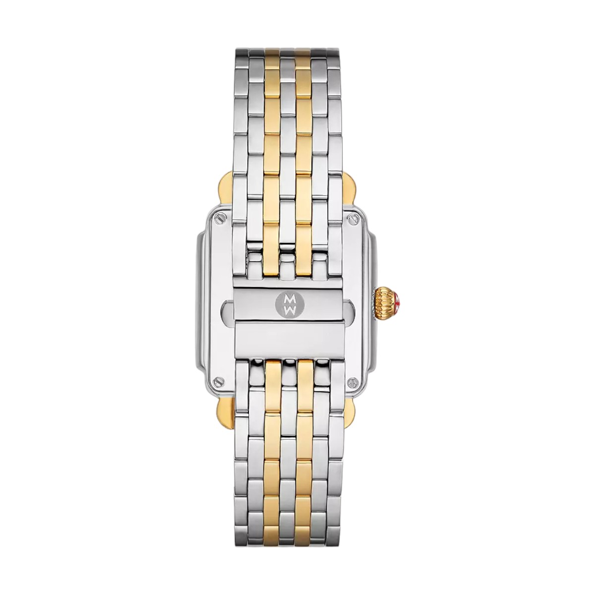 Michele Deco Mid Two Tone 18k Yellow Gold Plated Diamond Women's 31mm Watch, Grey Mother of Pearl
