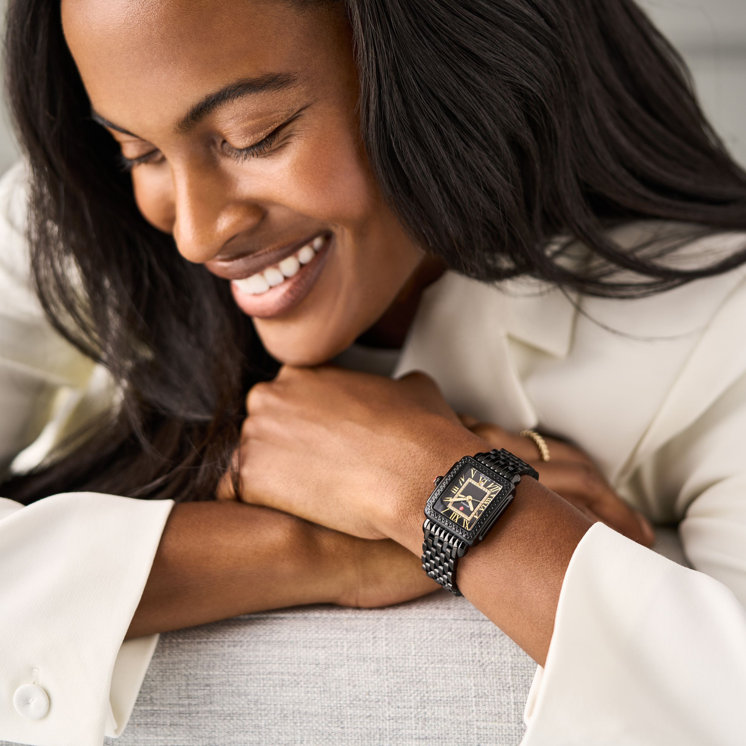 Michele Deco Madison Mid Noir Stainless Steel Diamond 31mm Watch, Black Dial