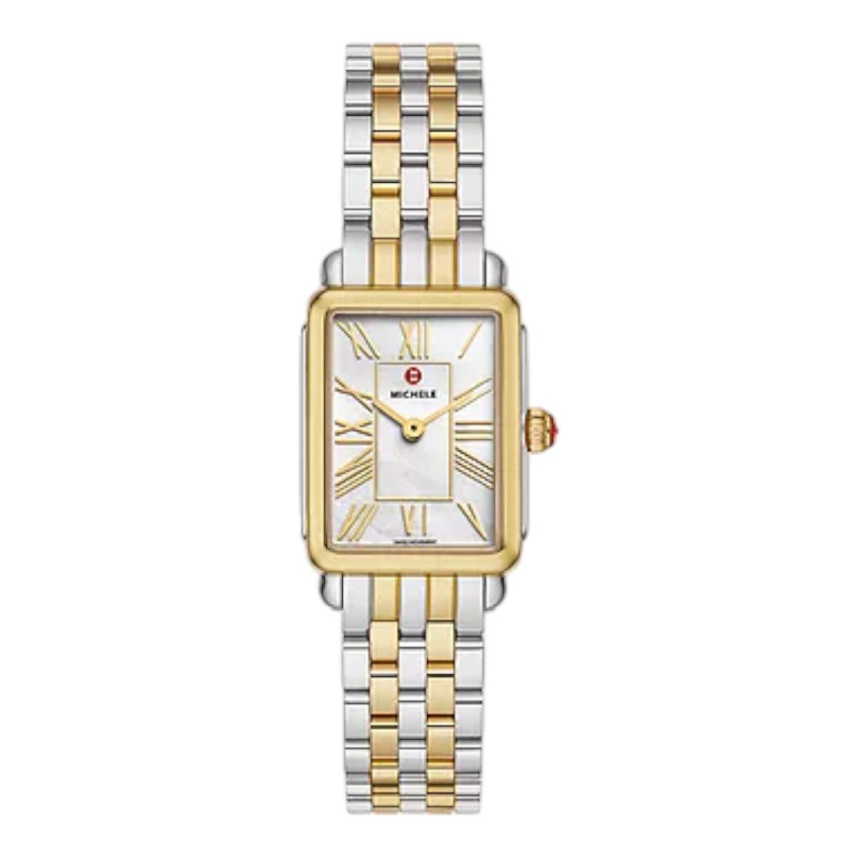 Michele Deco Park Two-Tone 18k Gold Plated 29mm Women's Watch, White Mother of Pearl Dial