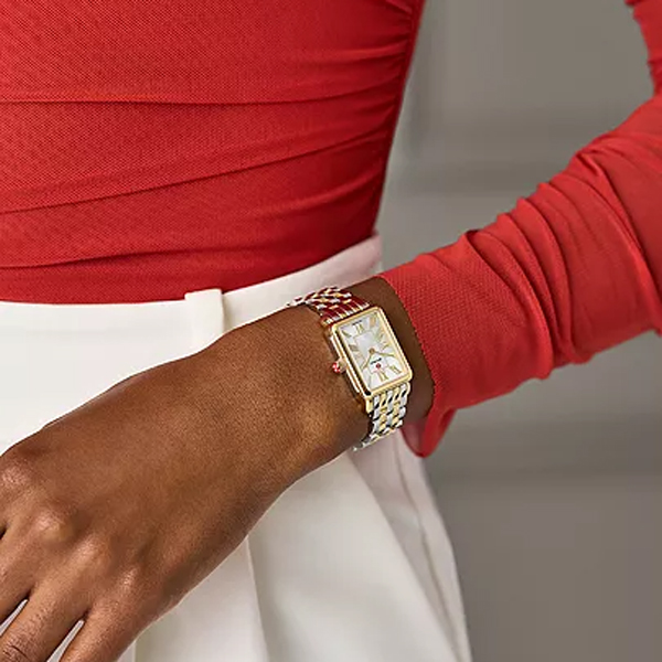 Michele Deco Park Two-Tone 18k Gold Plated 29mm Women's Watch, White Mother of Pearl Dial